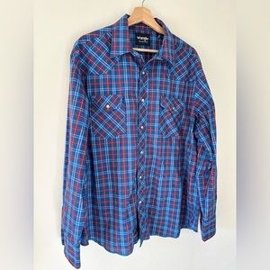 Wrangler Western Pearl Snap Retro Long Sleeve‎ button Down Size XL